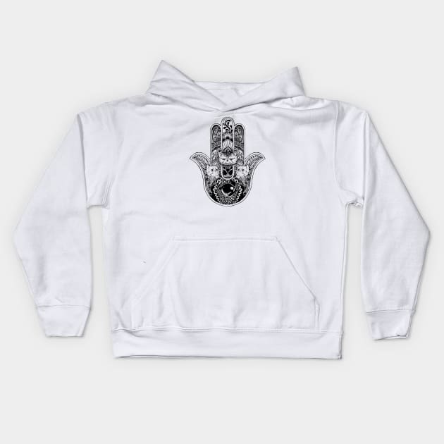 Hamsa Hand Cat Cat Kids Hoodie by huebucket